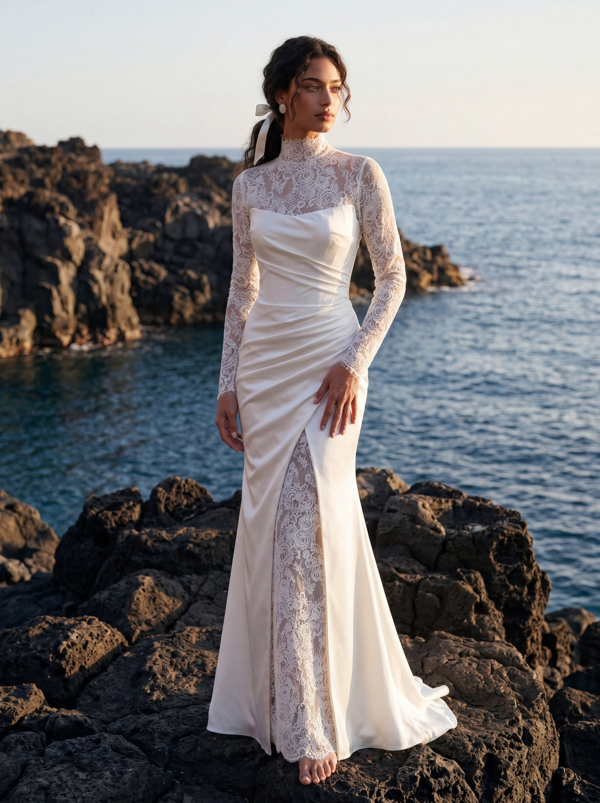 Satin and Lace Wedding Dress with Draped Bodice — Illusion 2027, photograph 1