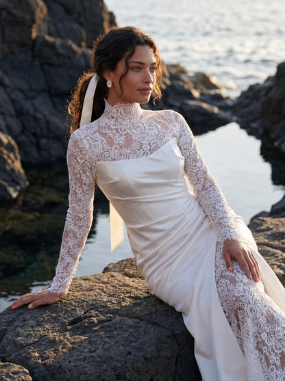 Satin and Lace Wedding Dress with Draped Bodice — Illusion 2027, photograph 2