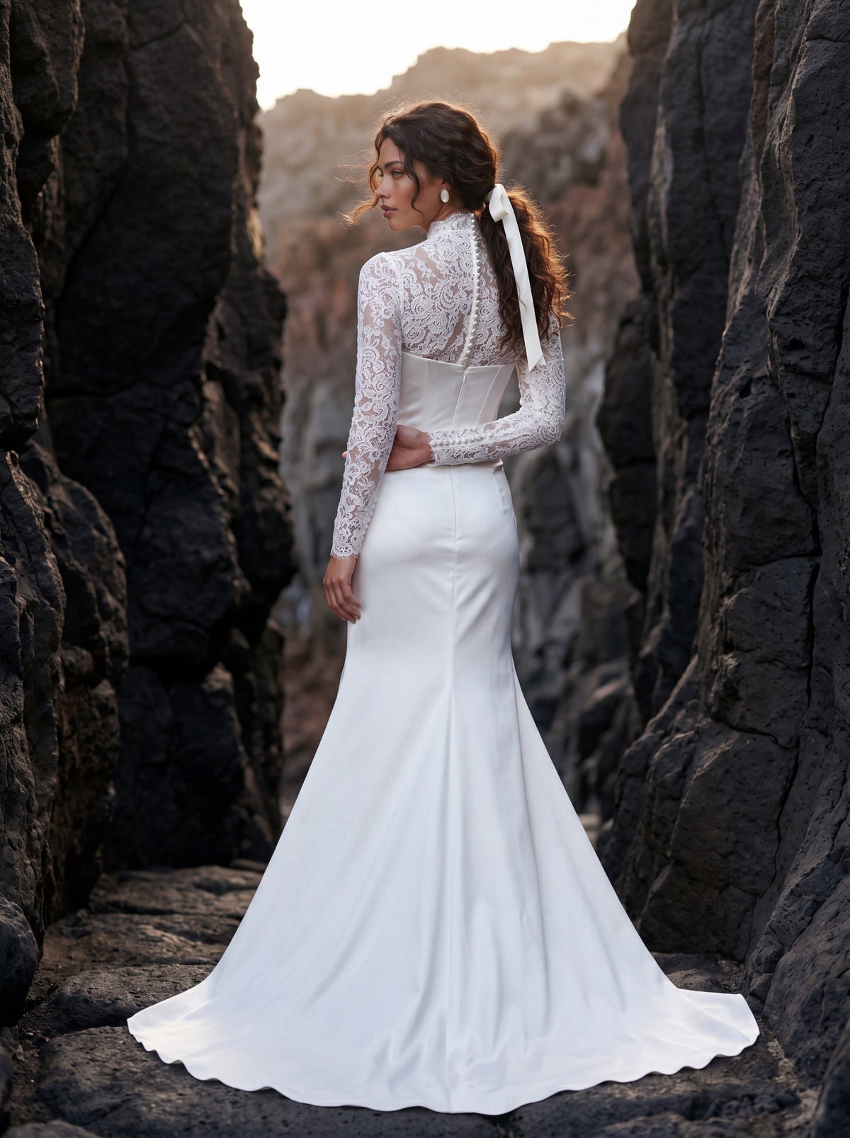 Satin and Lace Wedding Dress with Draped Bodice — Illusion 2027, photograph 3