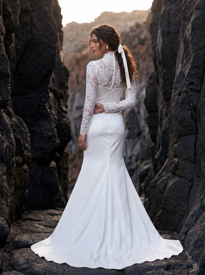 Satin and Lace Wedding Dress with Draped Bodice — Illusion 2027, photograph 3