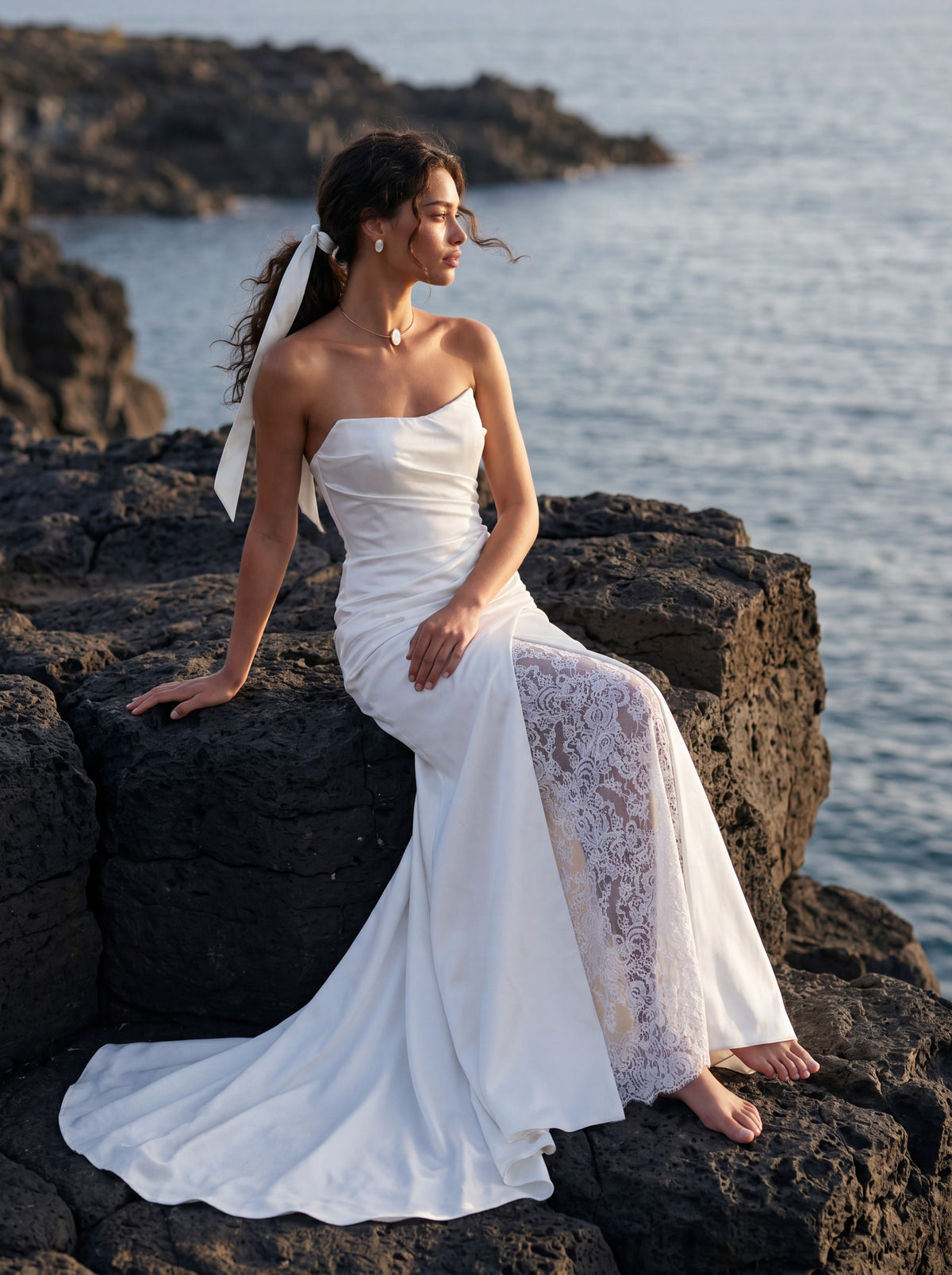Satin and Lace Wedding Dress with Draped Bodice — Illusion 2027, photograph 5