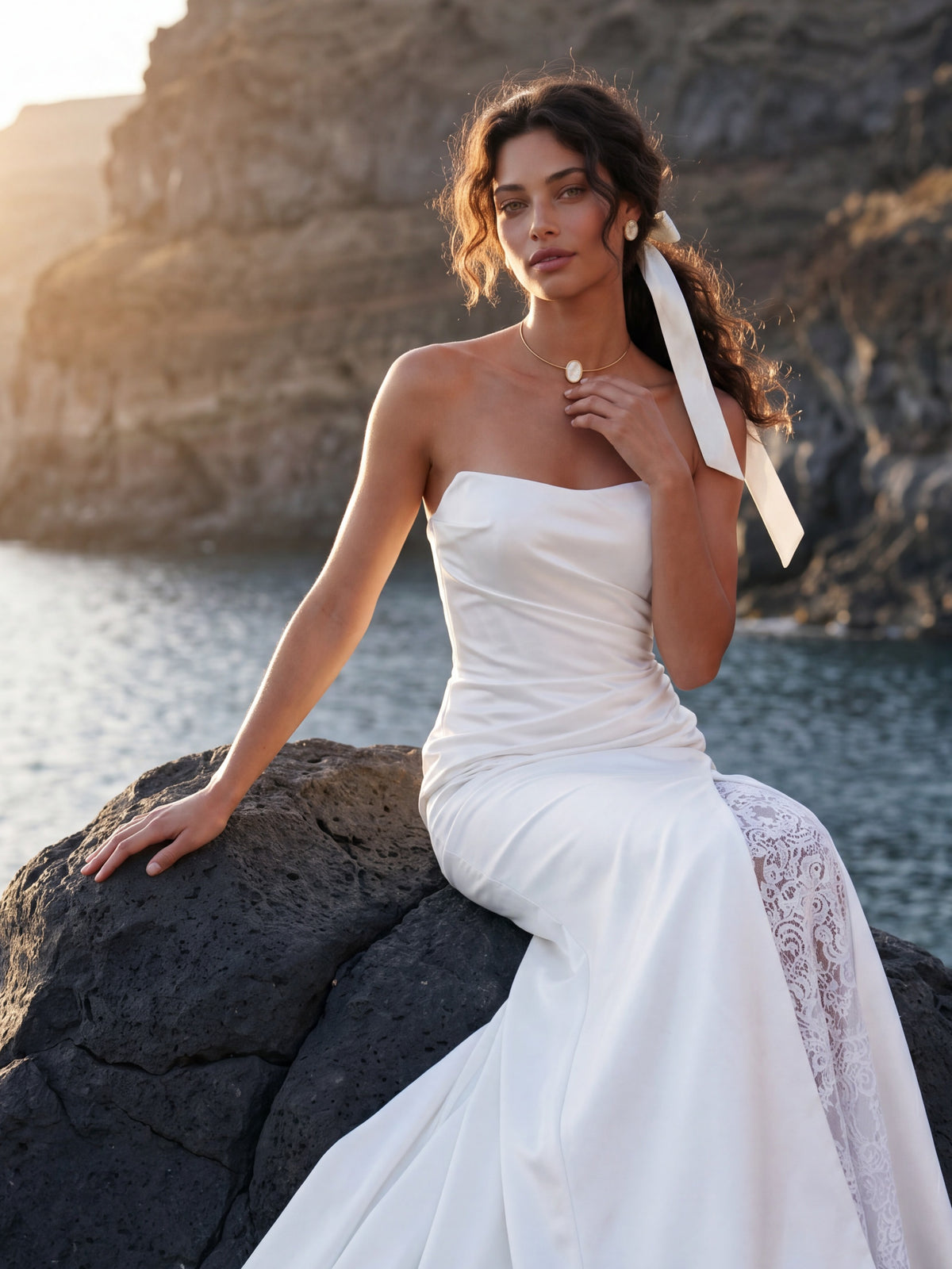 Satin and Lace Wedding Dress with Draped Bodice — Illusion 2027, photograph 6