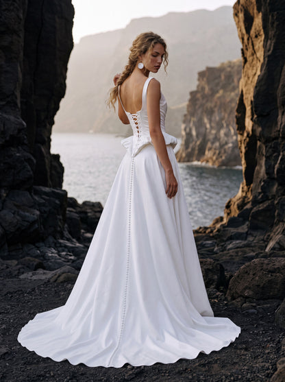 Satin Corset A-Line Wedding Dress with Peplum Waist — Illusion 2027, photograph 3