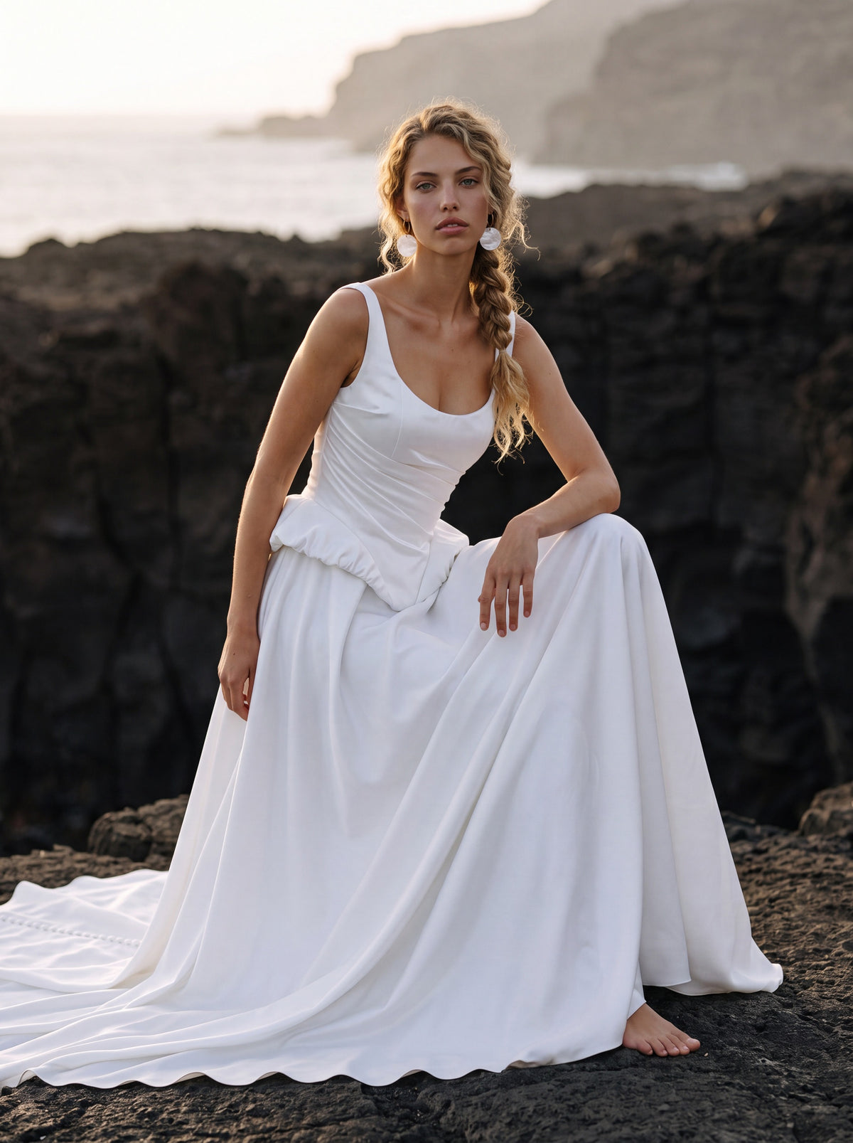 Satin Corset A-Line Wedding Dress with Peplum Waist — Illusion 2027, photograph 5
