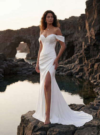 Satin Corset Wedding Dress with Draped Slit Skirt — Illusion 2027, photograph 1