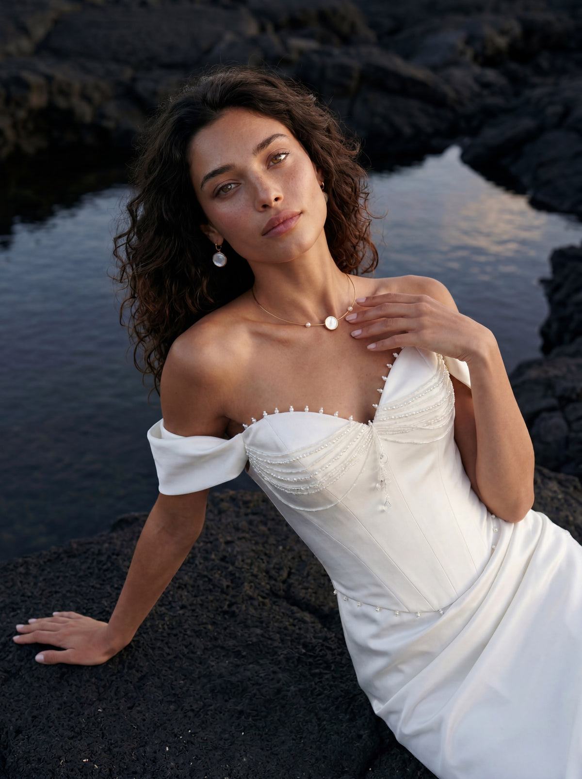 Satin Corset Wedding Dress with Draped Slit Skirt — Illusion 2027, photograph 3