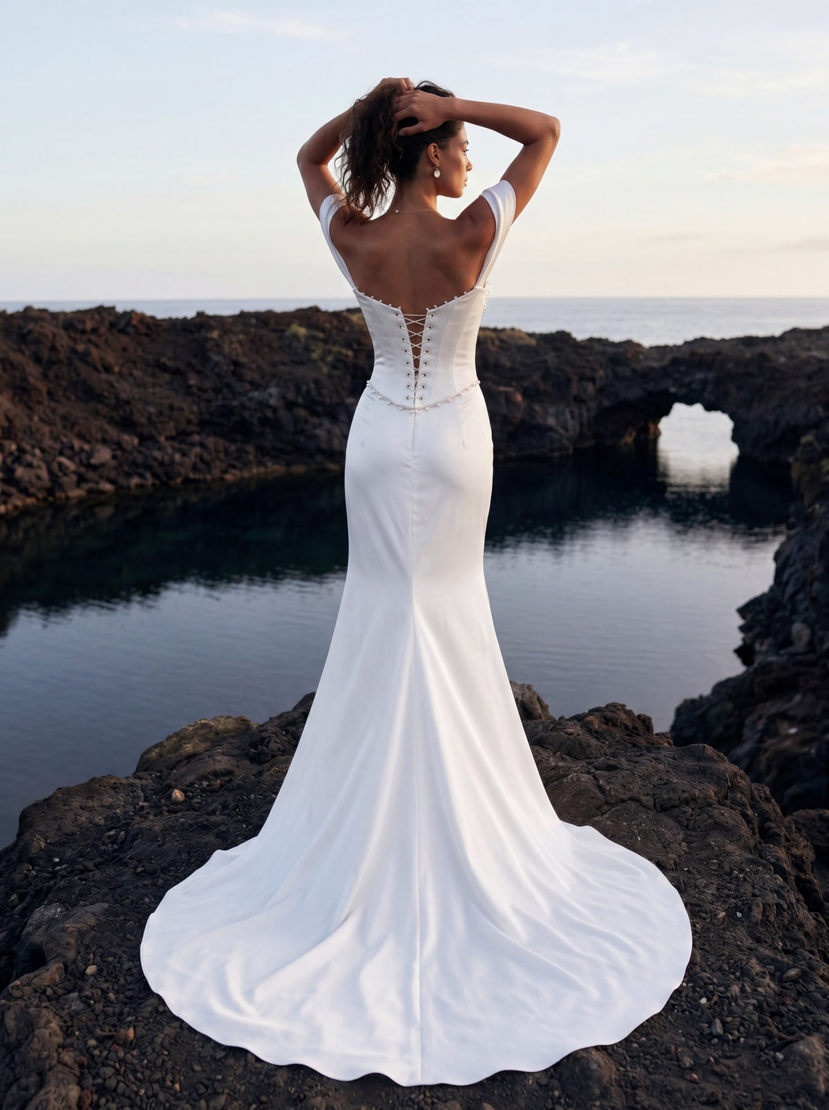 Satin Corset Wedding Dress with Draped Slit Skirt — Illusion 2027, photograph 4