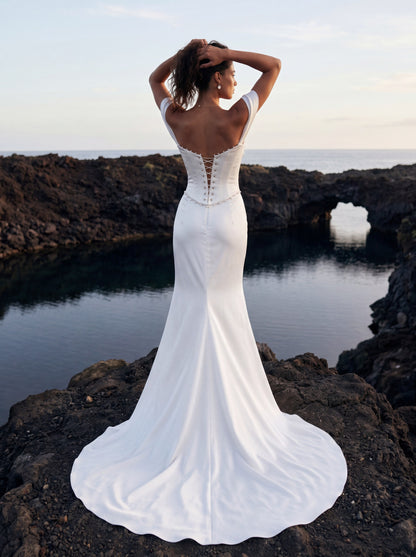 Satin Corset Wedding Dress with Draped Slit Skirt — Illusion 2027, photograph 4