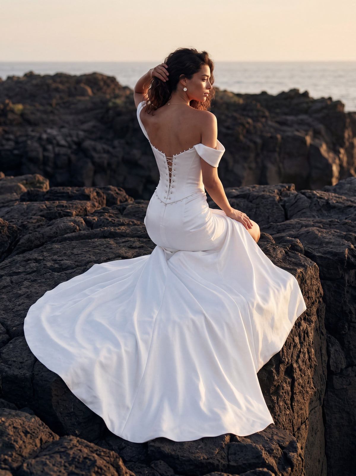 Satin Corset Wedding Dress with Draped Slit Skirt — Illusion 2027, photograph 8