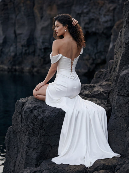 Satin Corset Wedding Dress with Draped Slit Skirt — Illusion 2027, photograph 9