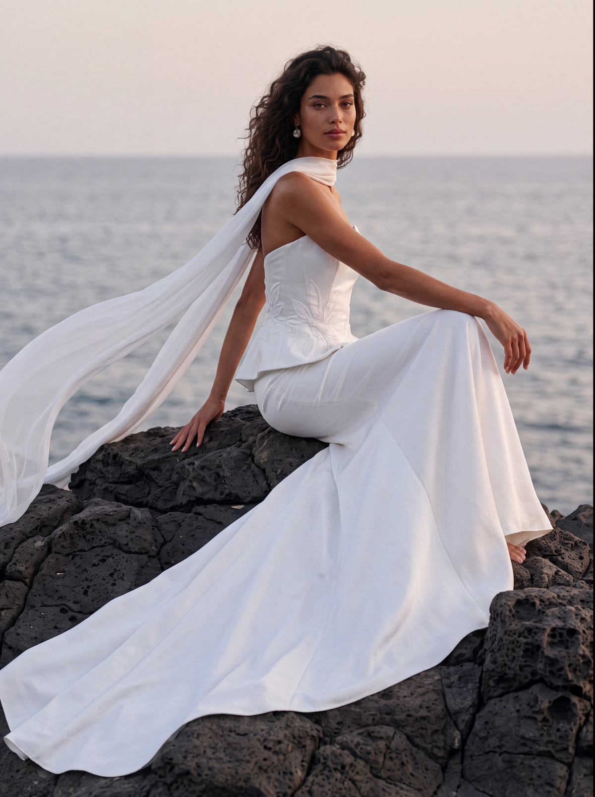 Satin Corset Wedding Dress with Fitted Skirt and Train — Illusion 2027, photograph 10