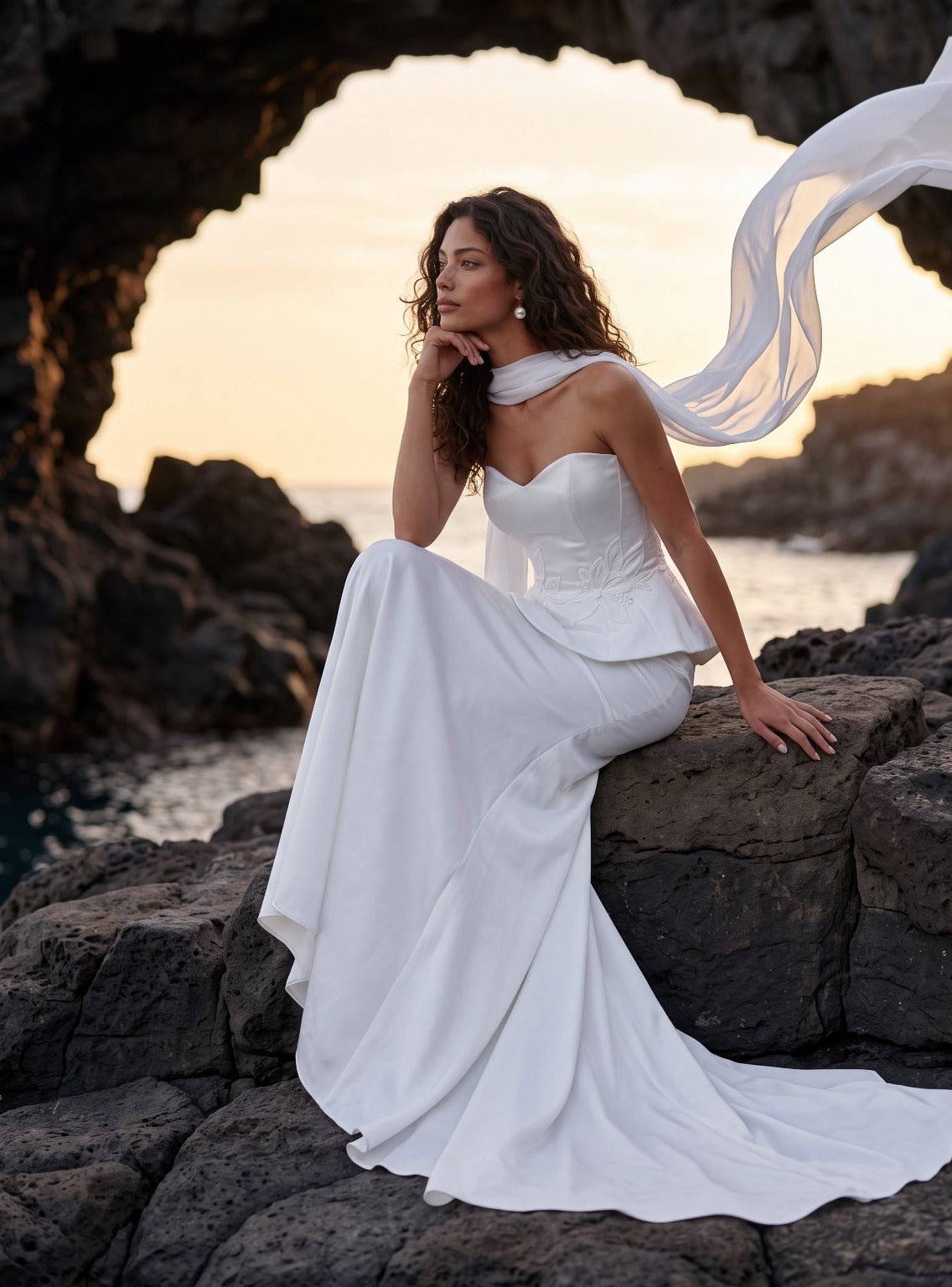 Satin Corset Wedding Dress with Fitted Skirt and Train — Illusion 2027, photograph 11