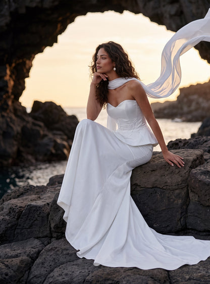Satin Corset Wedding Dress with Fitted Skirt and Train — Illusion 2027, photograph 11