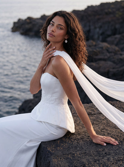 Satin Corset Wedding Dress with Fitted Skirt and Train — Illusion 2027, photograph 12