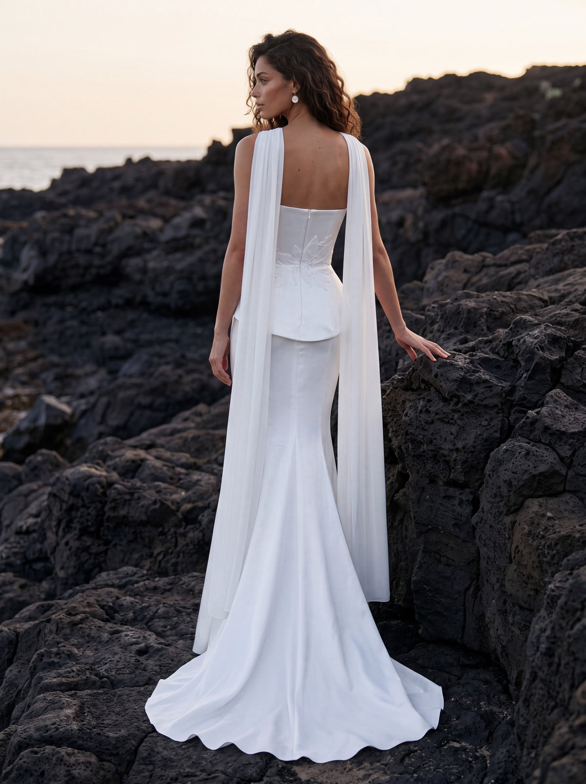 Satin Corset Wedding Dress with Fitted Skirt and Train — Illusion 2027, photograph 6