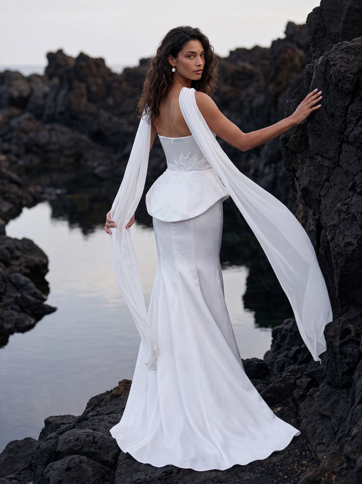 Satin Corset Wedding Dress with Fitted Skirt and Train — Illusion 2027, photograph 7