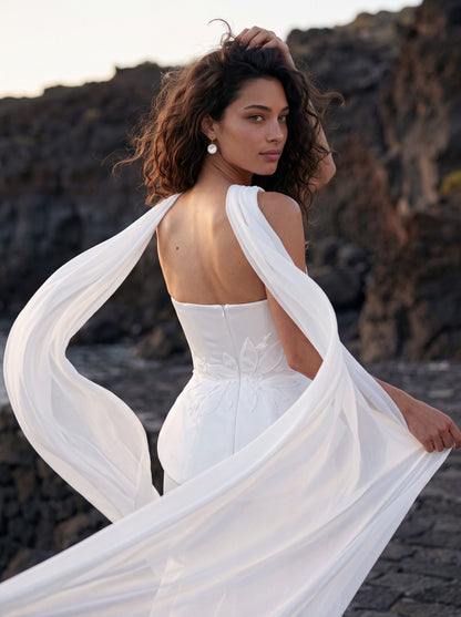 Satin Corset Wedding Dress with Fitted Skirt and Train — Illusion 2027, photograph 8
