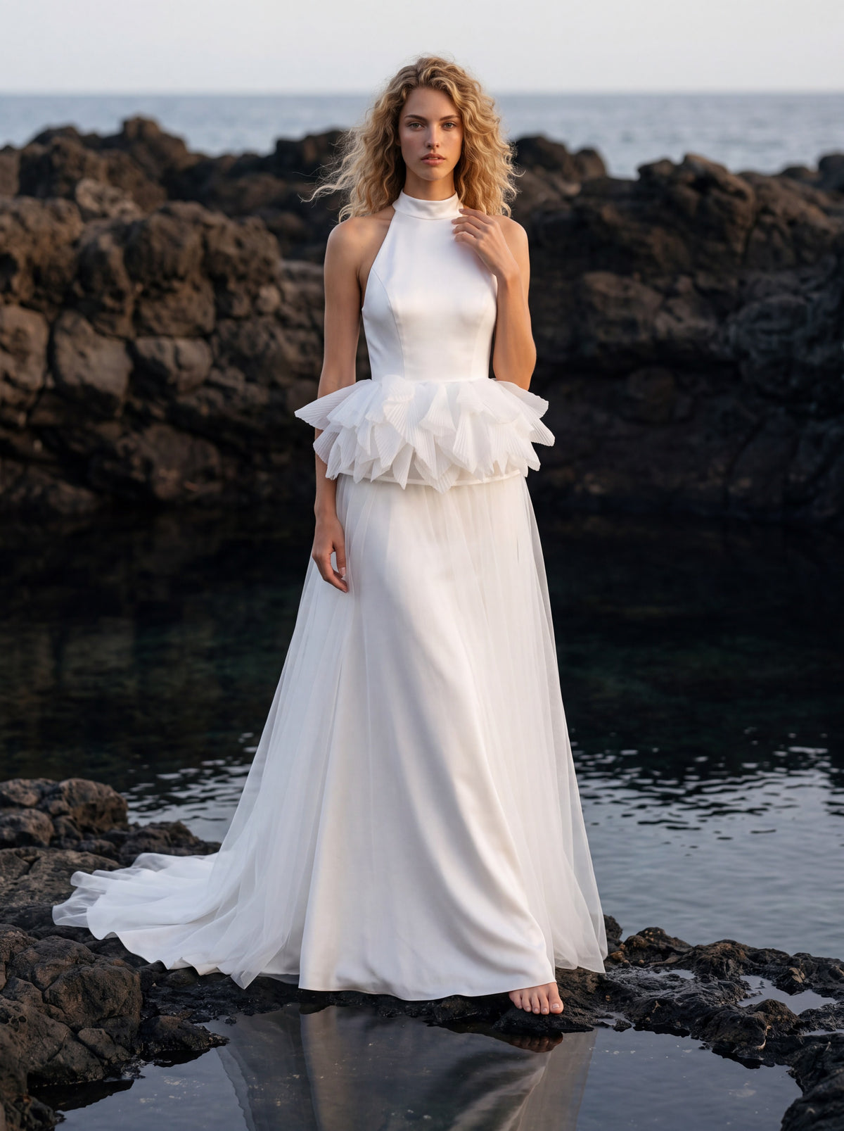 Satin Halter Wedding Dress with Open Back — Illusion 2027, photograph 1