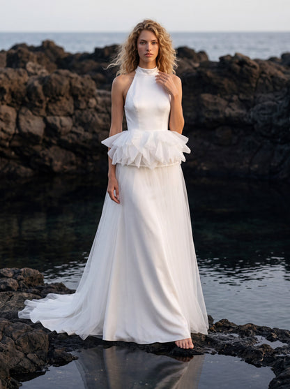 Satin Halter Wedding Dress with Open Back — Illusion 2027, photograph 1