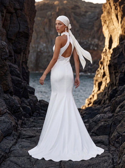 Satin Halter Wedding Dress with Open Back — Illusion 2027, photograph 10