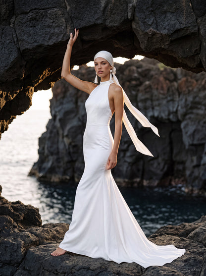 Satin Halter Wedding Dress with Open Back — Illusion 2027, photograph 11