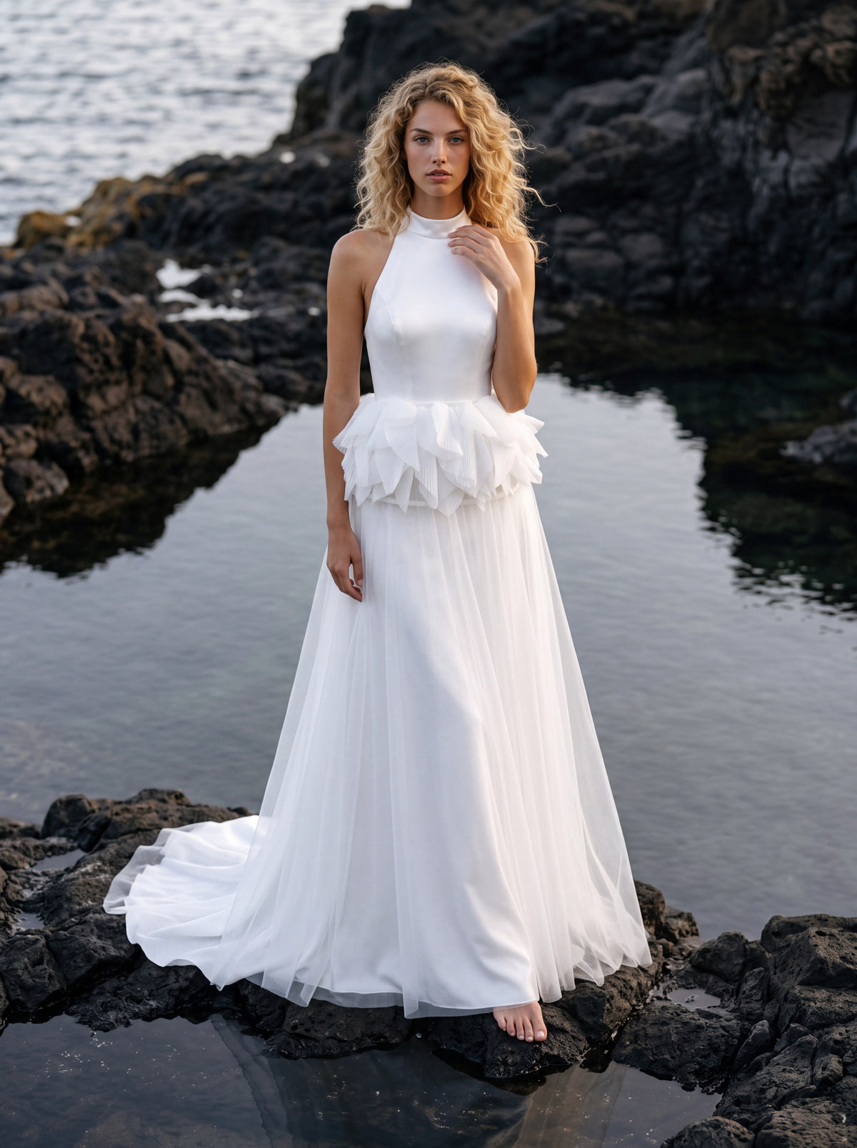 Satin Halter Wedding Dress with Open Back — Illusion 2027, photograph 2