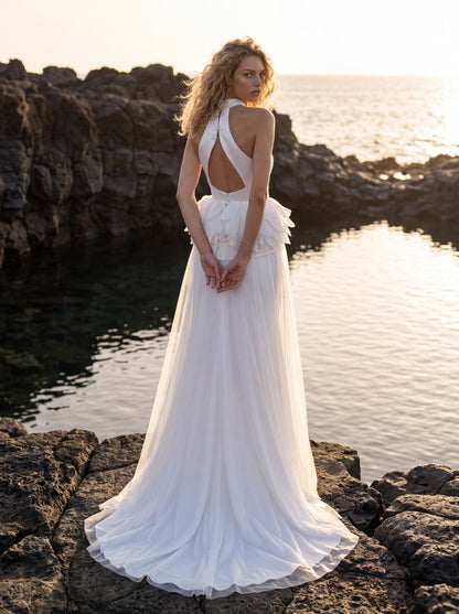 Satin Halter Wedding Dress with Open Back — Illusion 2027, photograph 5