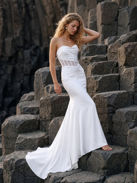 Satin Mermaid Wedding Dress with Draped Strapless Bodice — Illusion 2027, photograph 1