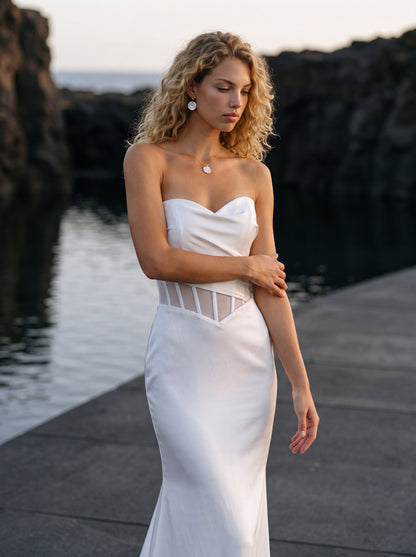 Satin Mermaid Wedding Dress with Draped Strapless Bodice — Illusion 2027, photograph 2