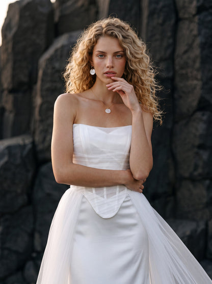 Satin Mermaid Wedding Dress with Draped Strapless Bodice — Illusion 2027, photograph 3