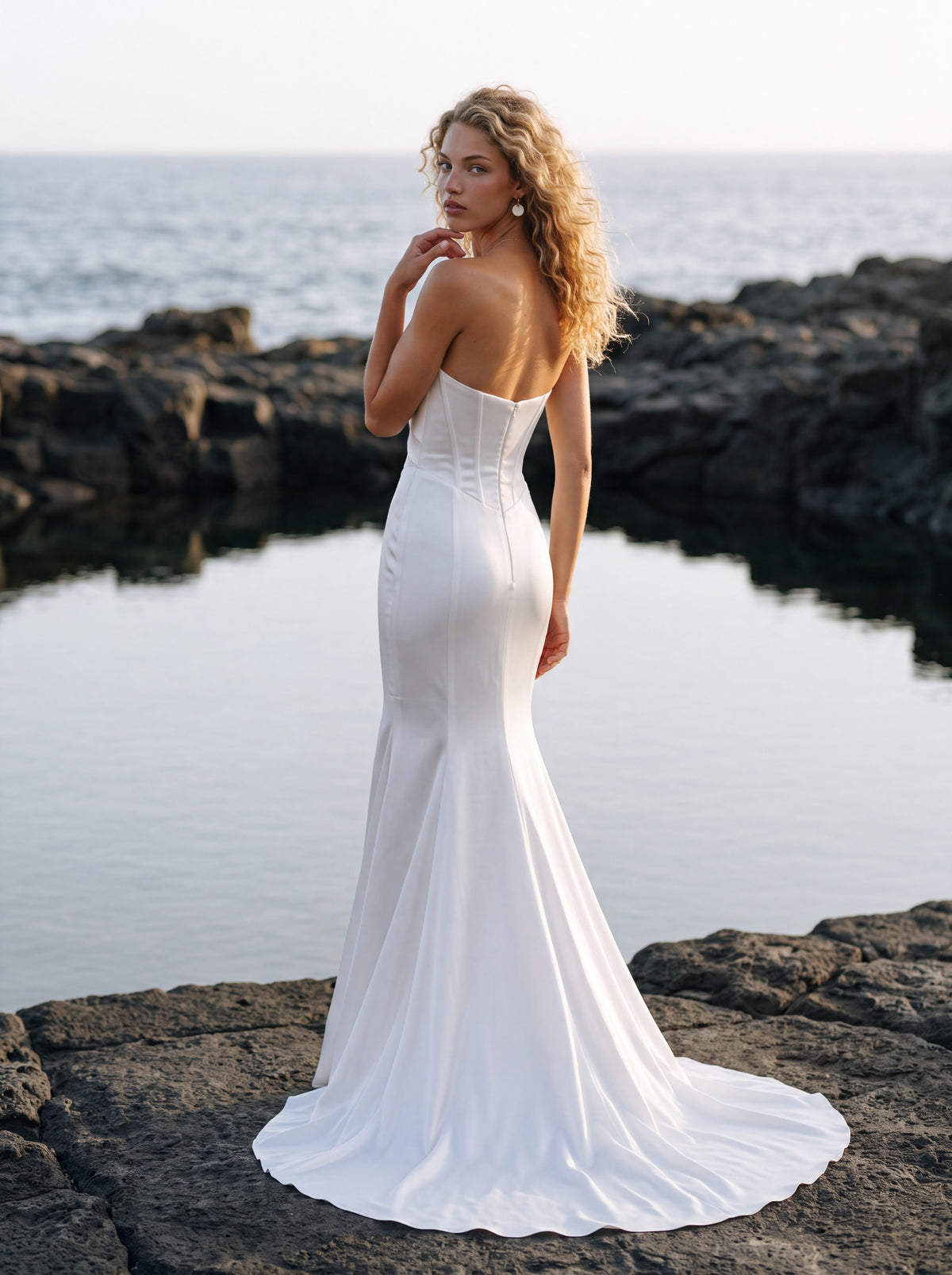 Satin Mermaid Wedding Dress with Draped Strapless Bodice — Illusion 2027, photograph 4
