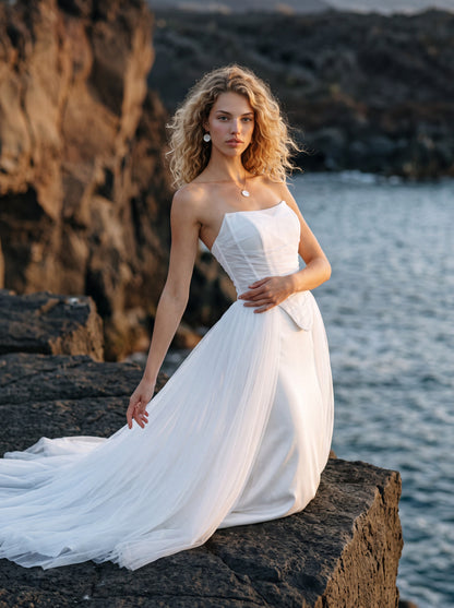 Satin Mermaid Wedding Dress with Draped Strapless Bodice — Illusion 2027, photograph 6