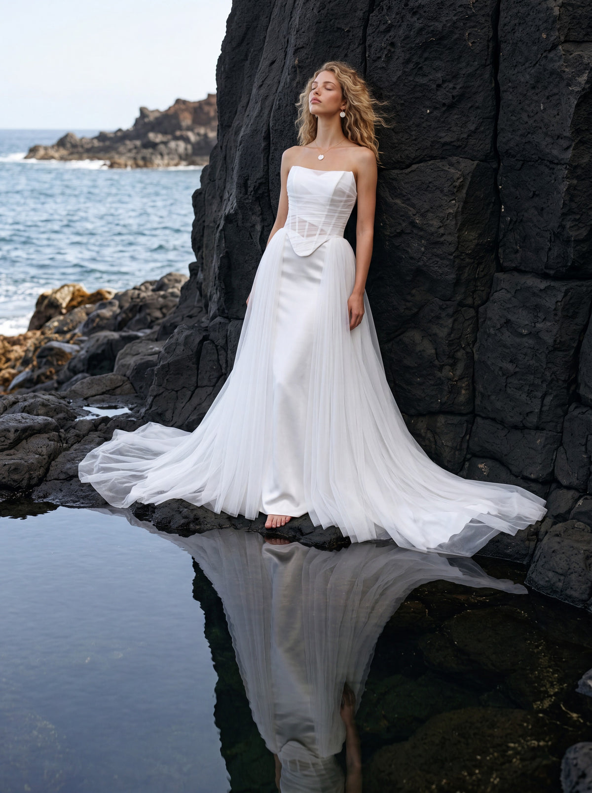 Satin Mermaid Wedding Dress with Draped Strapless Bodice — Illusion 2027, photograph 7