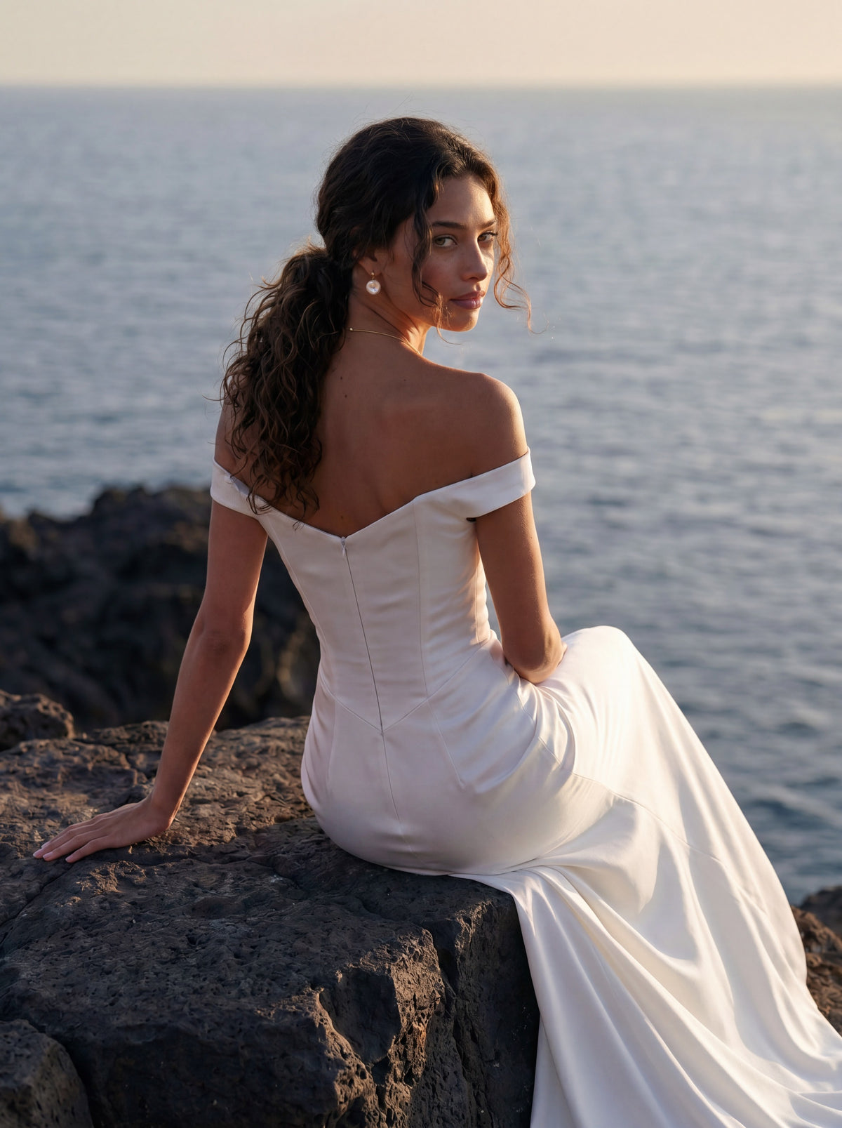 Satin Mermaid Wedding Dress with Off-Shoulder Neckline — Illusion 2027, photograph 5