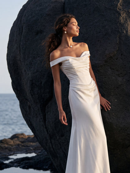 Satin Mermaid Wedding Dress with Off-Shoulder Neckline — Illusion 2027, photograph 8
