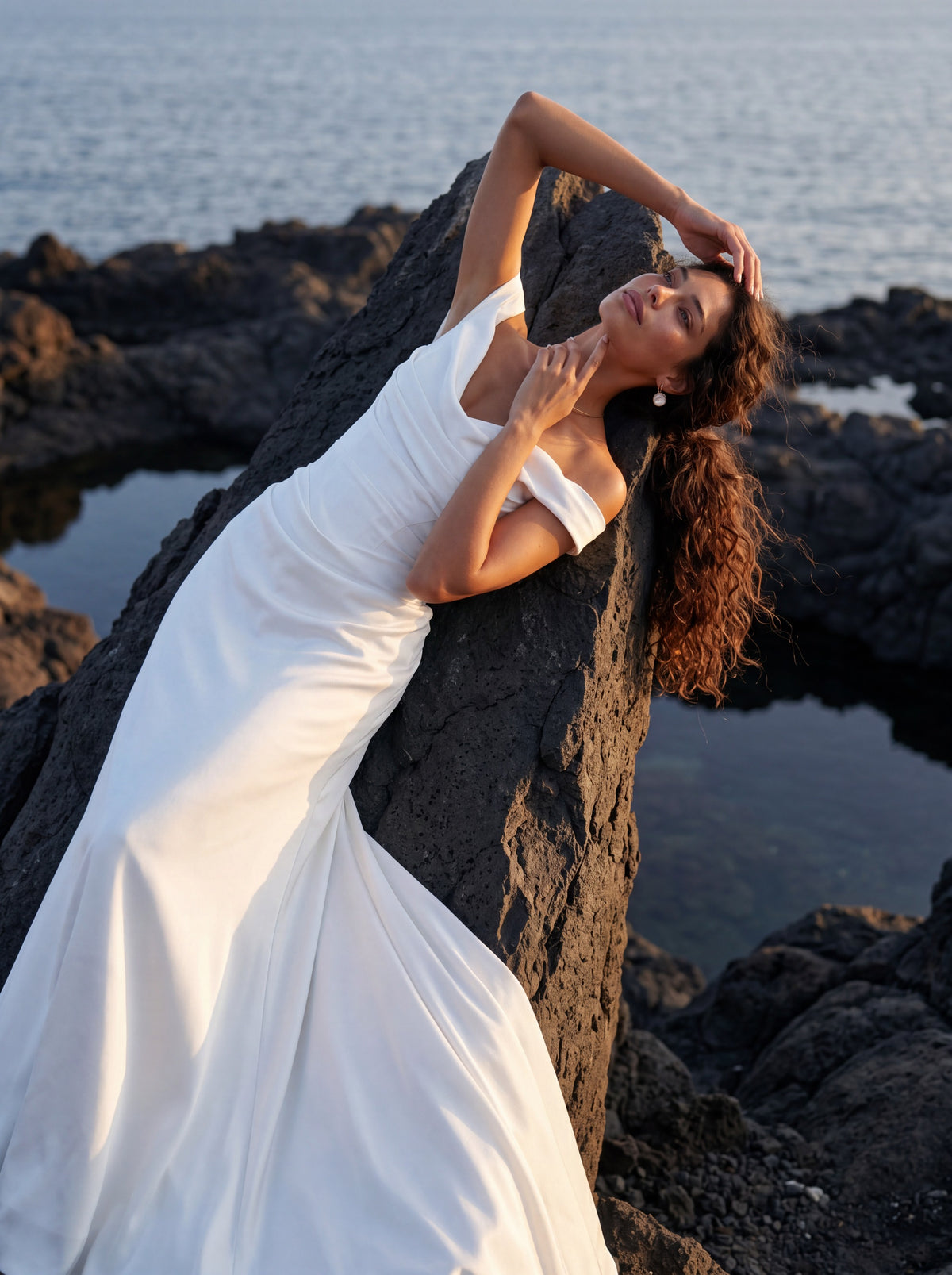 Satin Mermaid Wedding Dress with Off-Shoulder Neckline — Illusion 2027, photograph 9