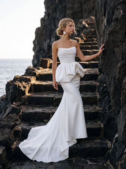 Satin Mermaid Wedding Dress with Sculptural Peplum — Illusion 2027, photograph 1
