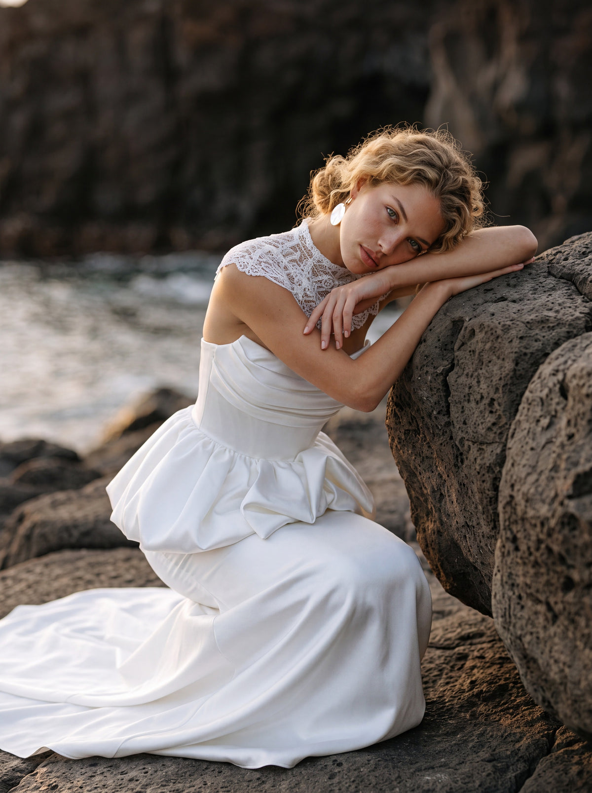 Satin Mermaid Wedding Dress with Sculptural Peplum — Illusion 2027, photograph 10