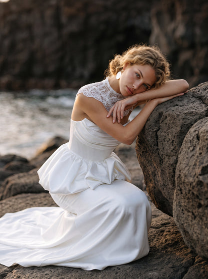 Satin Mermaid Wedding Dress with Sculptural Peplum — Illusion 2027, photograph 10