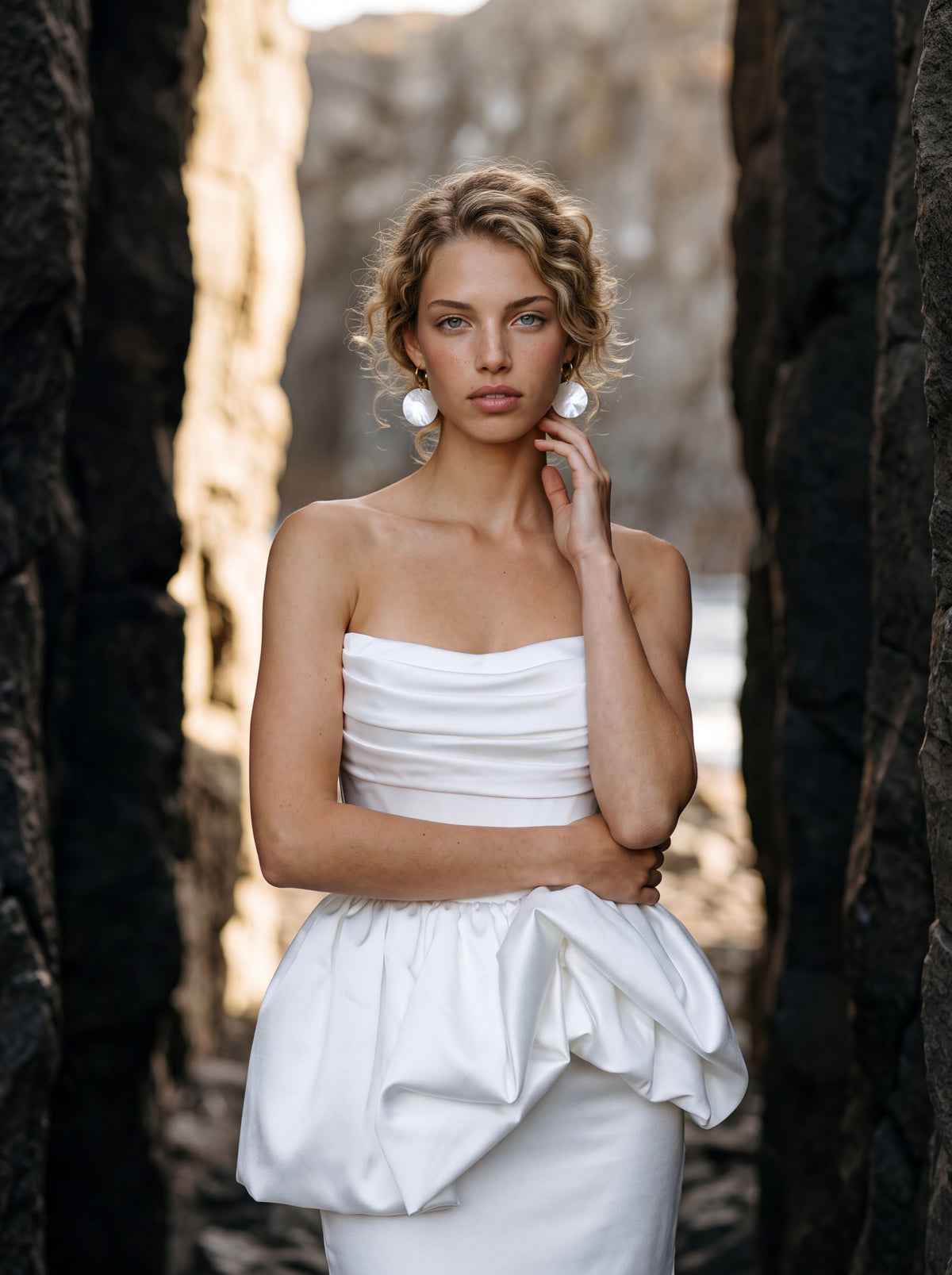 Satin Mermaid Wedding Dress with Sculptural Peplum — Illusion 2027, photograph 3