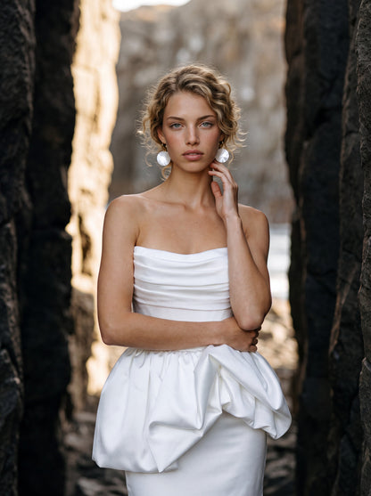 Satin Mermaid Wedding Dress with Sculptural Peplum — Illusion 2027, photograph 3
