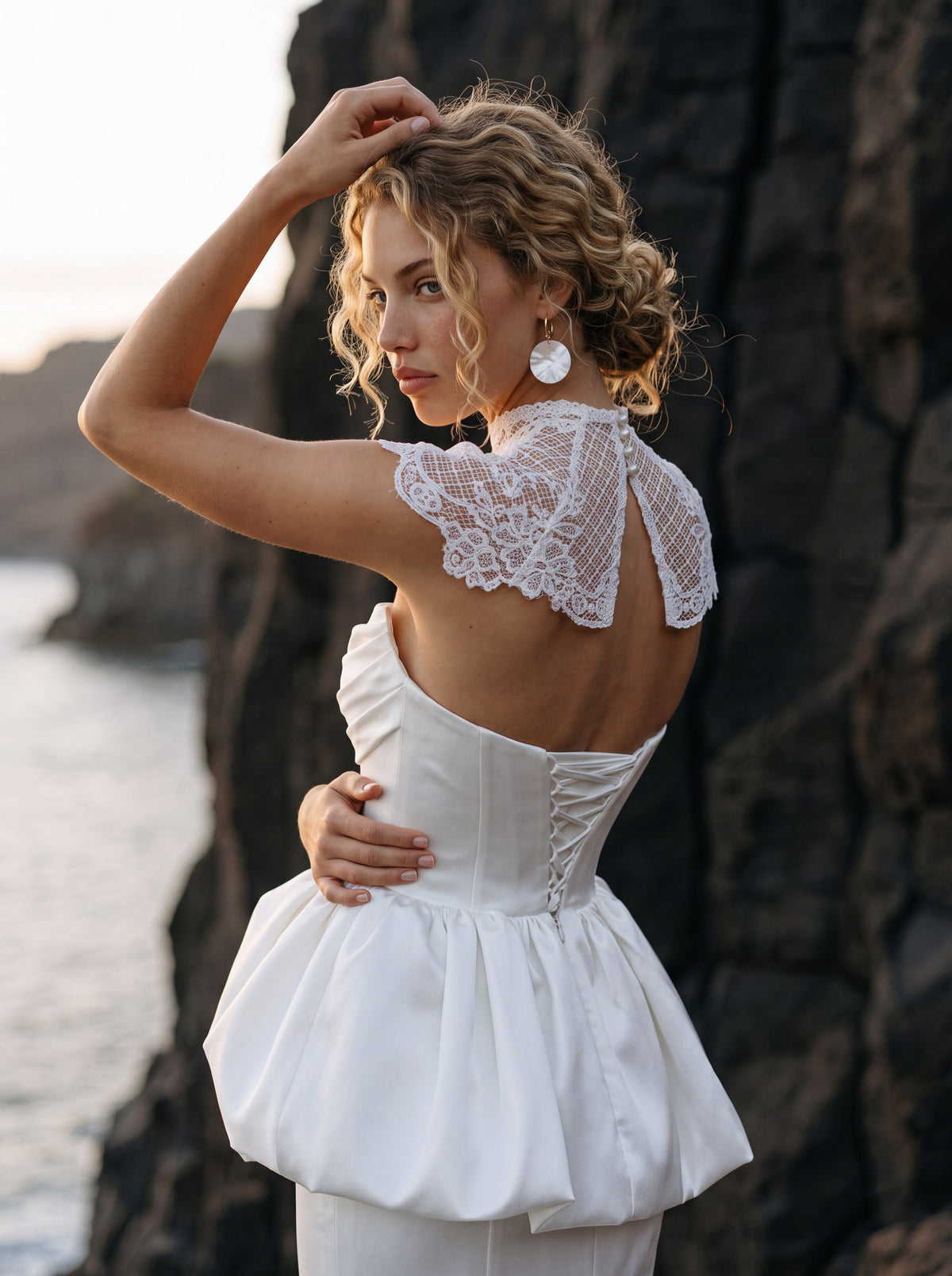 Satin Mermaid Wedding Dress with Sculptural Peplum — Illusion 2027, photograph 6