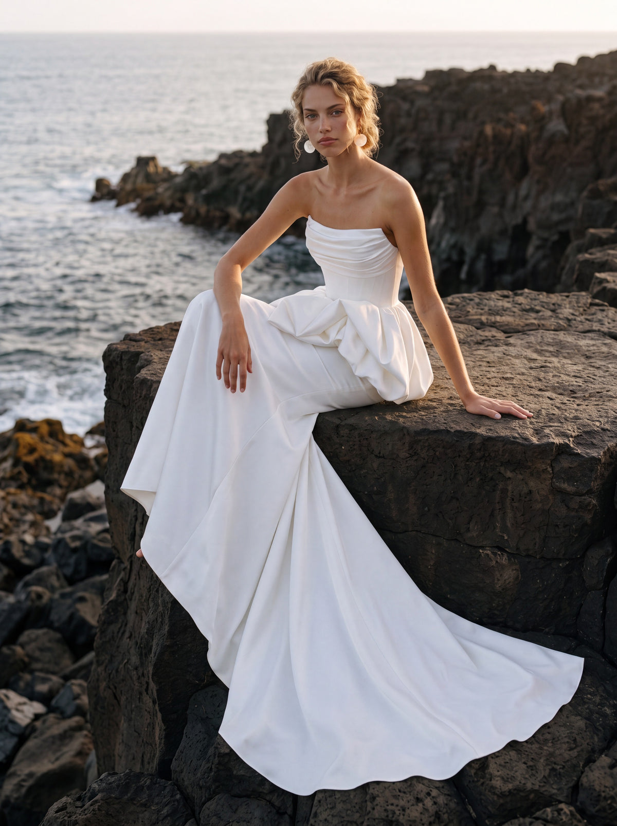 Satin Mermaid Wedding Dress with Sculptural Peplum — Illusion 2027, photograph 7