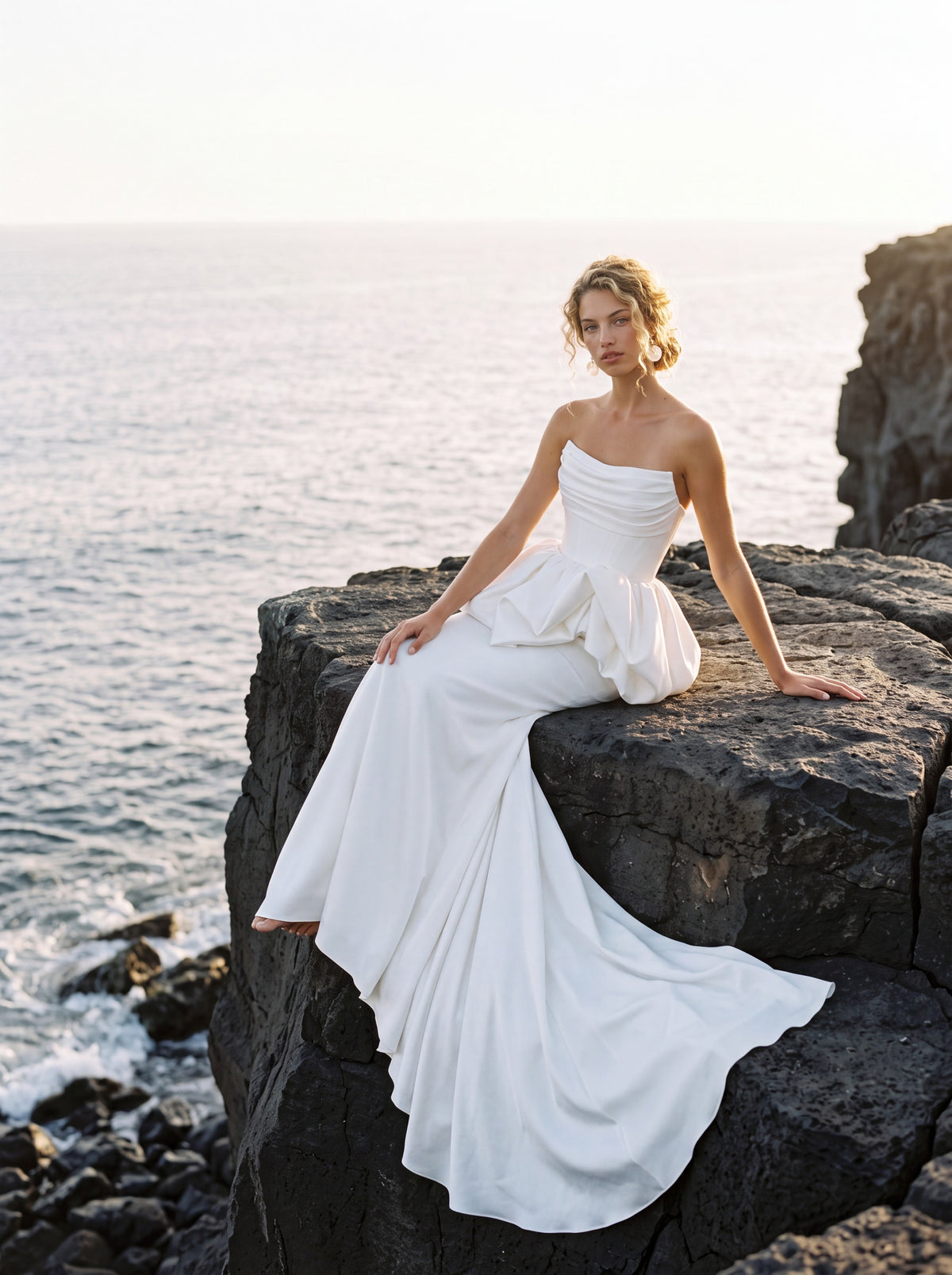 Satin Mermaid Wedding Dress with Sculptural Peplum — Illusion 2027, photograph 8