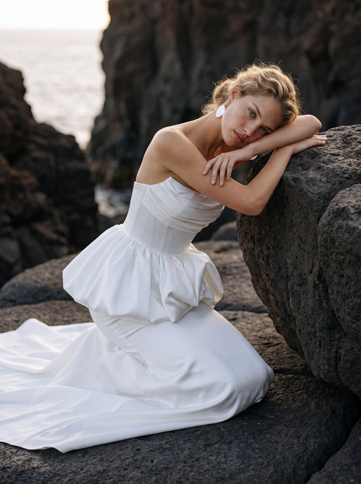 Satin Mermaid Wedding Dress with Sculptural Peplum — Illusion 2027, photograph 9