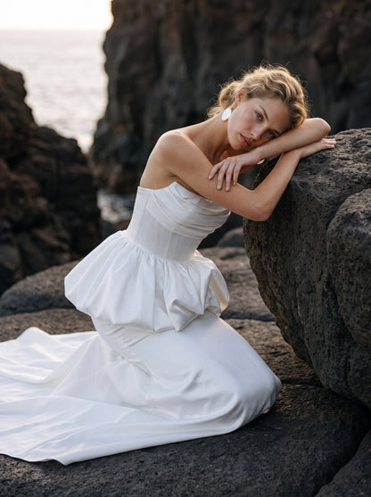 Satin Mermaid Wedding Dress with Sculptural Peplum — Illusion 2027, photograph 9