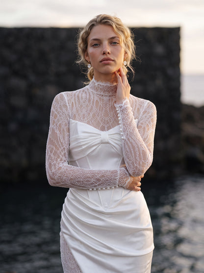 Satin Wedding Dress with Strapless Corset and Thigh Slit — Illusion 2027, photograph 2