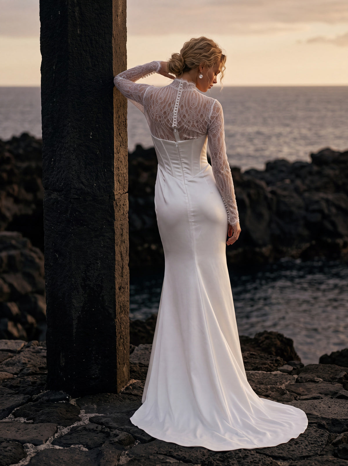 Satin Wedding Dress with Strapless Corset and Thigh Slit — Illusion 2027, photograph 4