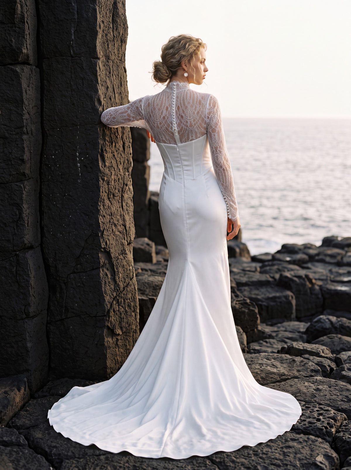 Satin Wedding Dress with Strapless Corset and Thigh Slit — Illusion 2027, photograph 5