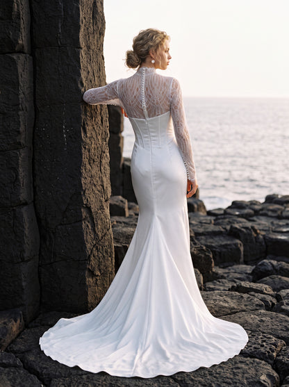 Satin Wedding Dress with Strapless Corset and Thigh Slit — Illusion 2027, photograph 5
